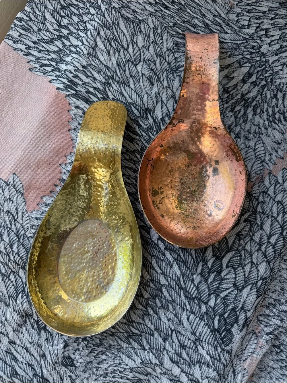 Hammered Brass & Copper Spoon Rest Trinket Dish Set of 2